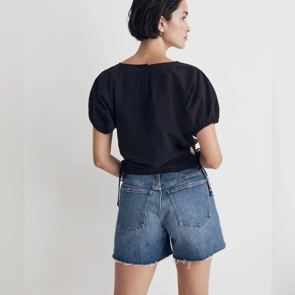 MADEWELL Poplin Puff-Sleeve Cutout Crop Top